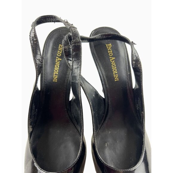 Enzo Angiolini Black Patent Leather Preppy Classic Chic Slingback Stilettos 7.5M - Picture 9 of 15